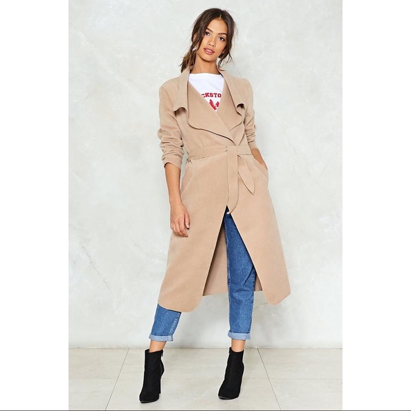 Nasty Gal Jackets & Blazers - Let’s Wrap It Up Beige Waterfall Coat